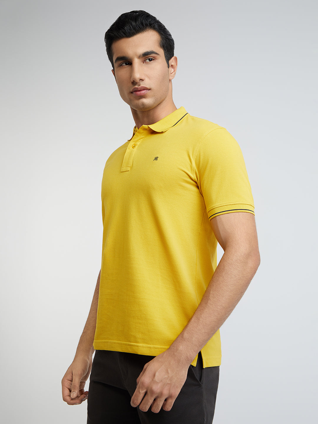 Raymond Yellow Solid Contemporary Fit Cotton T-Shirt