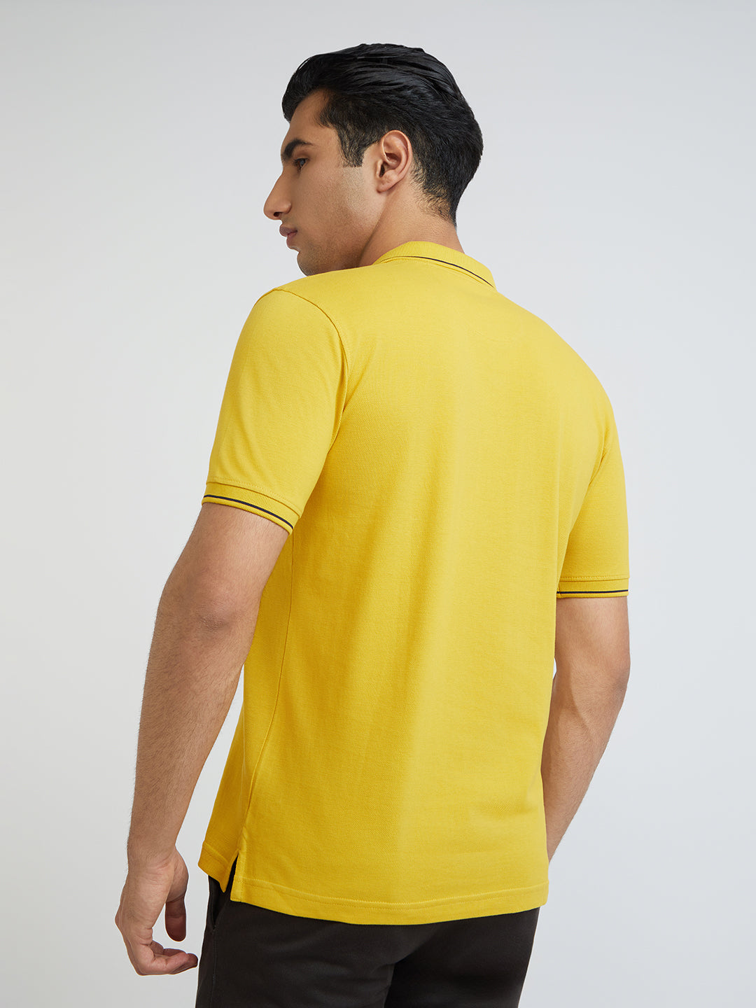 Raymond Yellow Solid Contemporary Fit Cotton T-Shirt