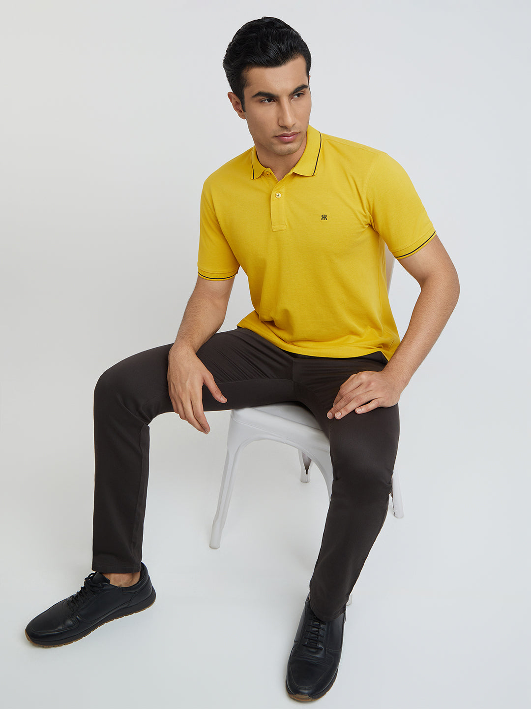 Raymond Yellow Solid Contemporary Fit Cotton T-Shirt