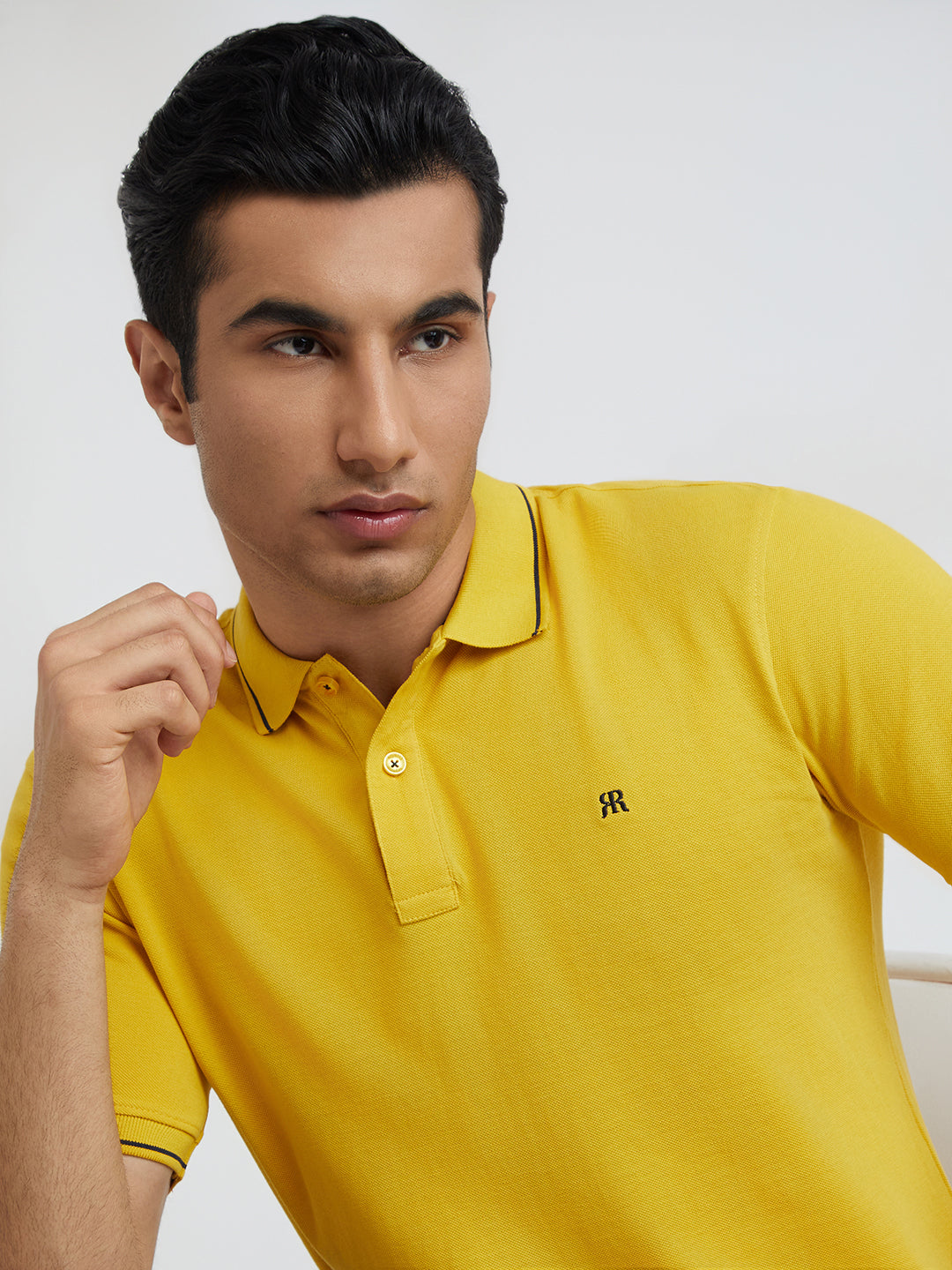 Raymond Yellow Solid Contemporary Fit Cotton T-Shirt