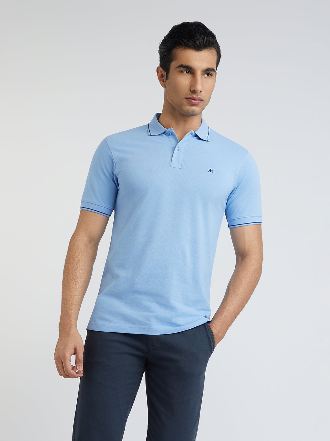 Raymond Blue Solid Modern Fit Half Sleeve Cotton T-Shirt