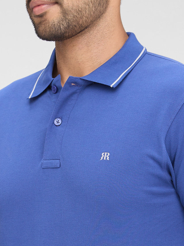 Raymond Men Blue Modern Fit Solid Polo Neck Collar T-Shirt