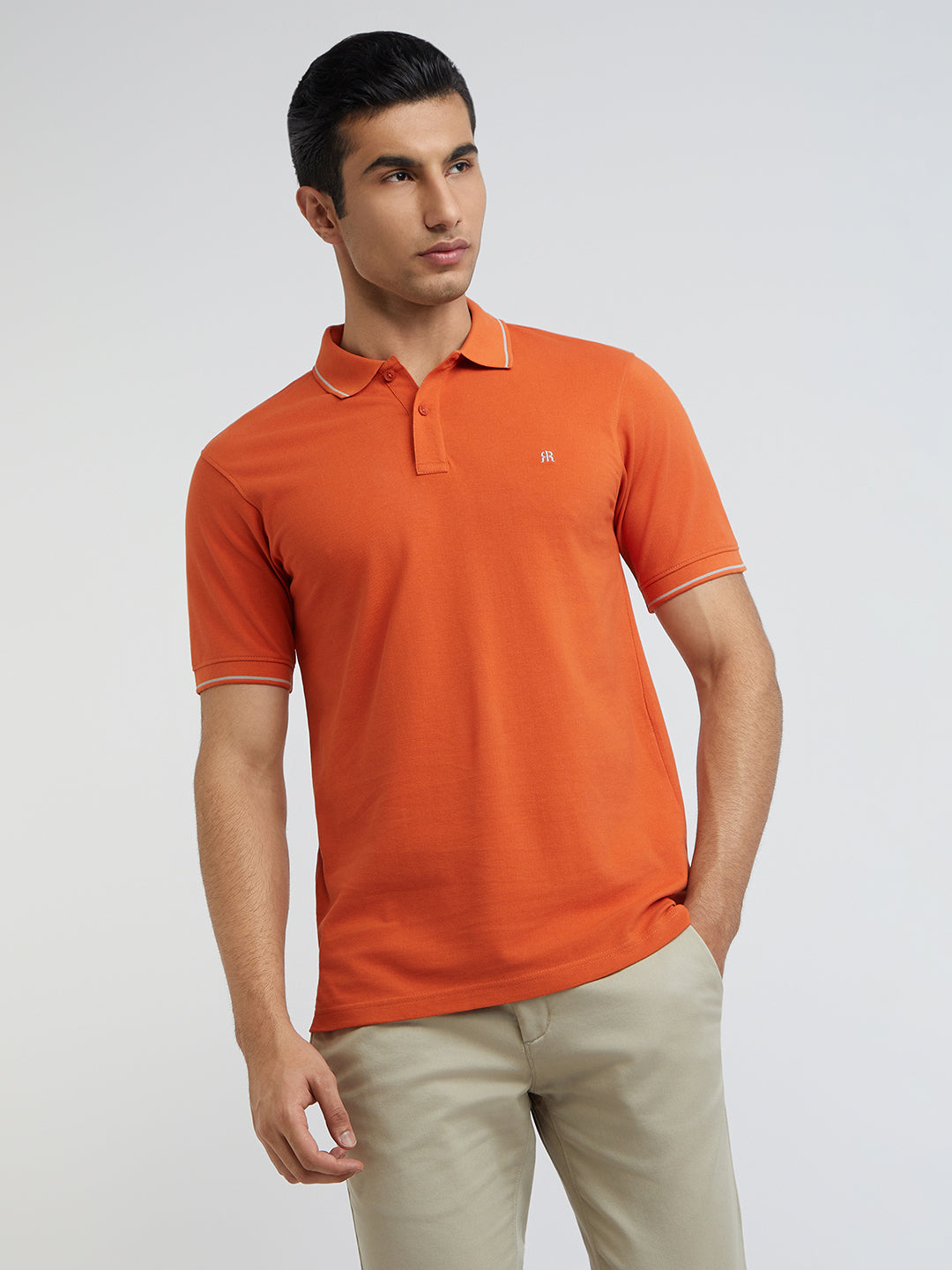 Raymond Orange Solid Modern Fit Half Sleeve Cotton T-Shirt