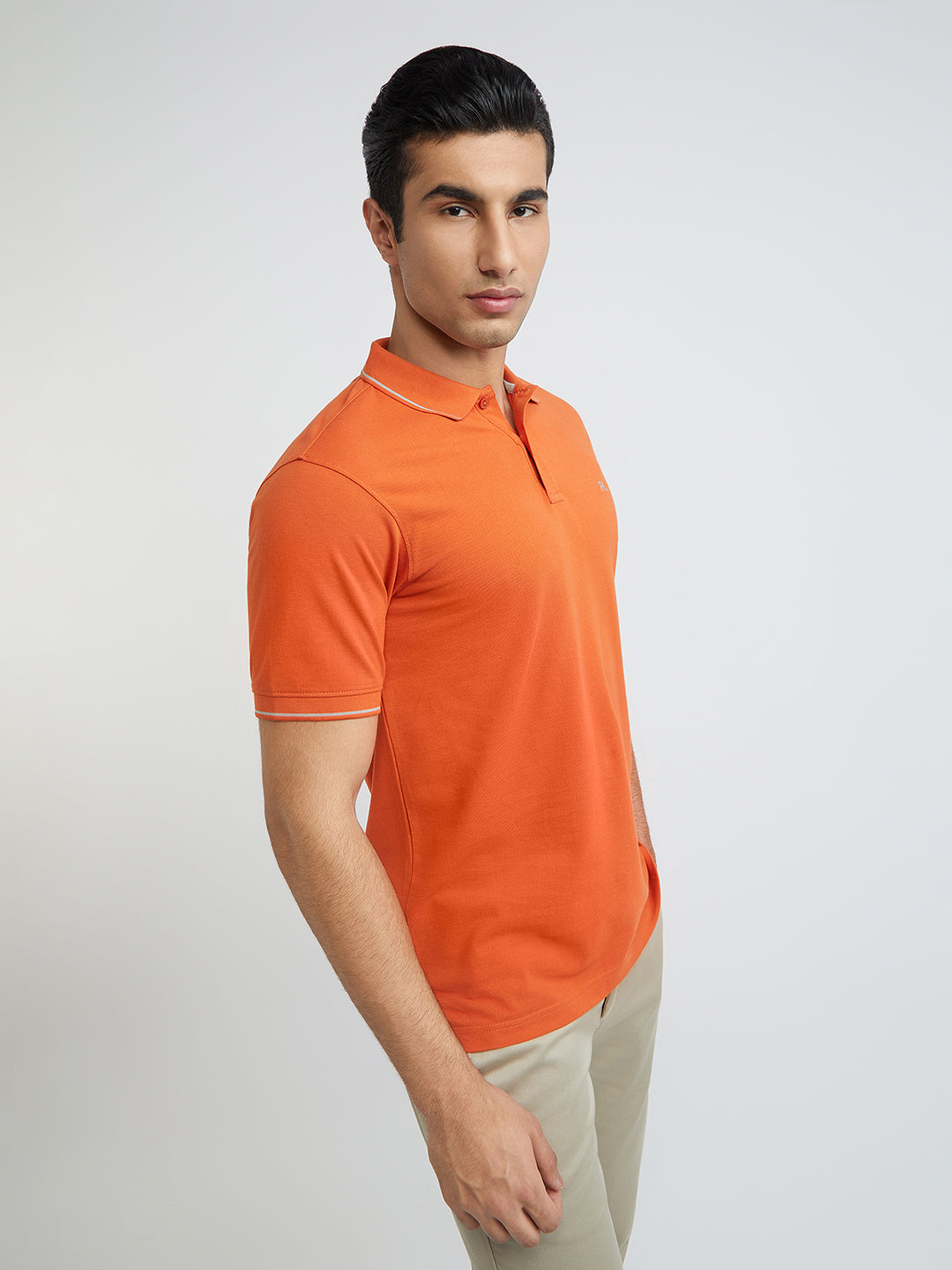 Raymond Orange Solid Modern Fit Half Sleeve Cotton T-Shirt