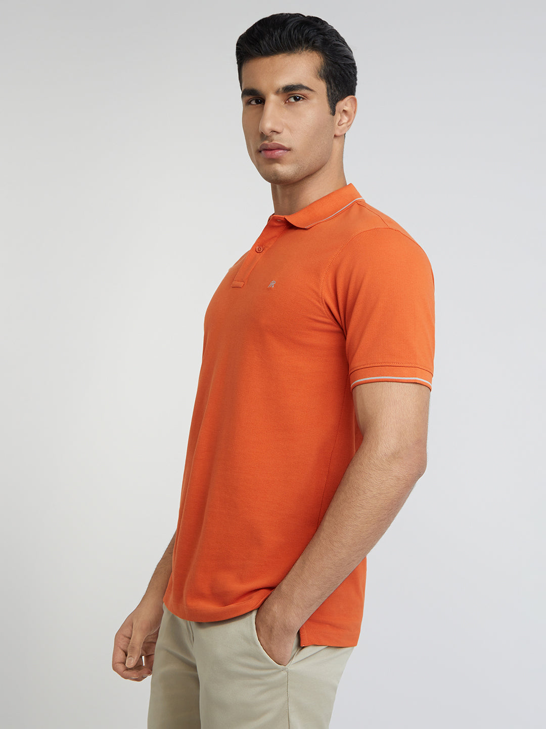 Raymond Orange Solid Modern Fit Half Sleeve Cotton T-Shirt