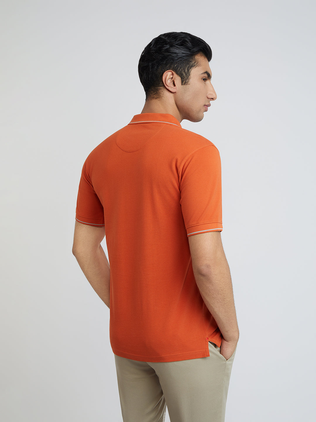 Raymond Orange Solid Modern Fit Half Sleeve Cotton T-Shirt