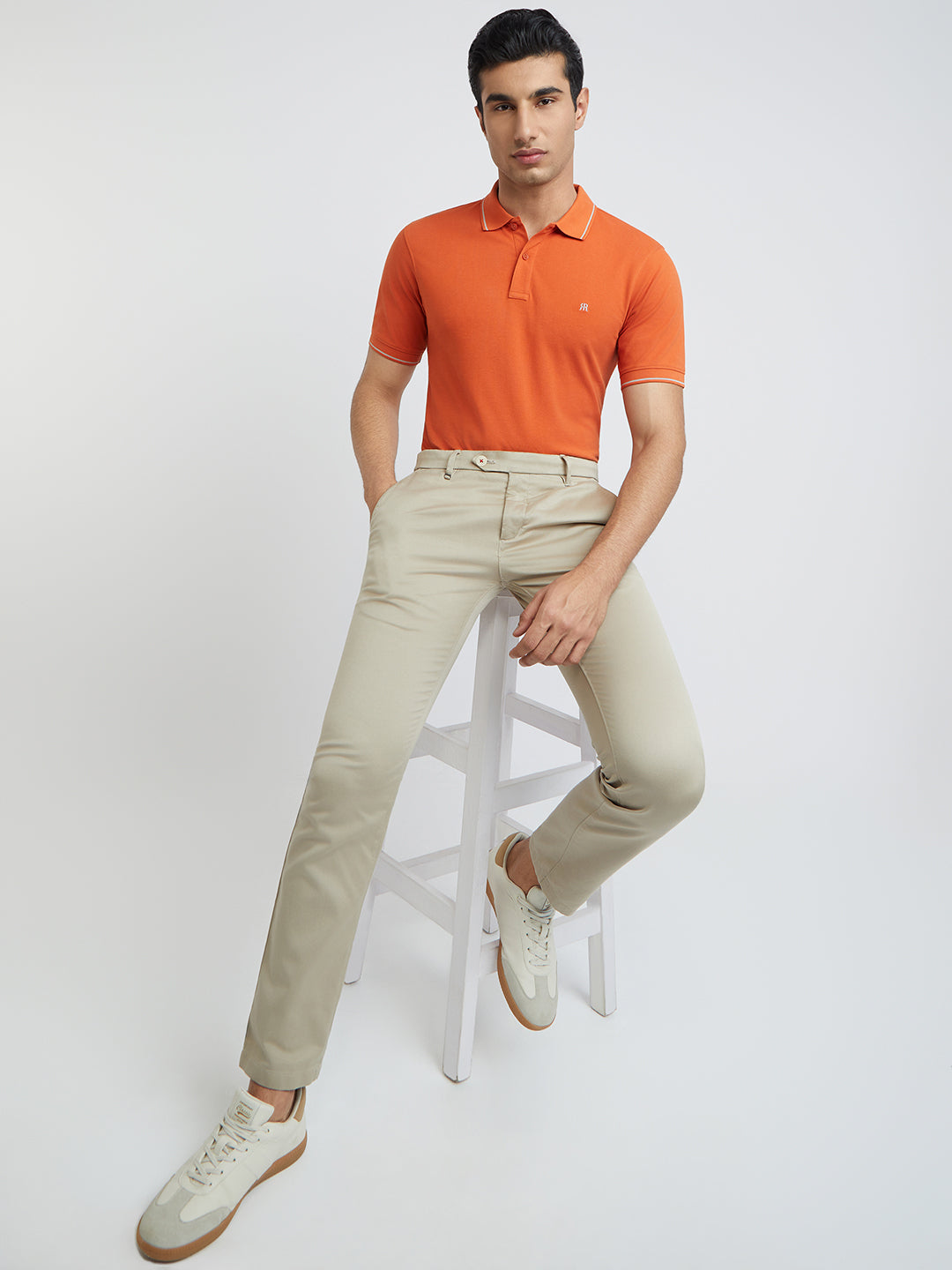 Raymond Orange Solid Modern Fit Half Sleeve Cotton T-Shirt