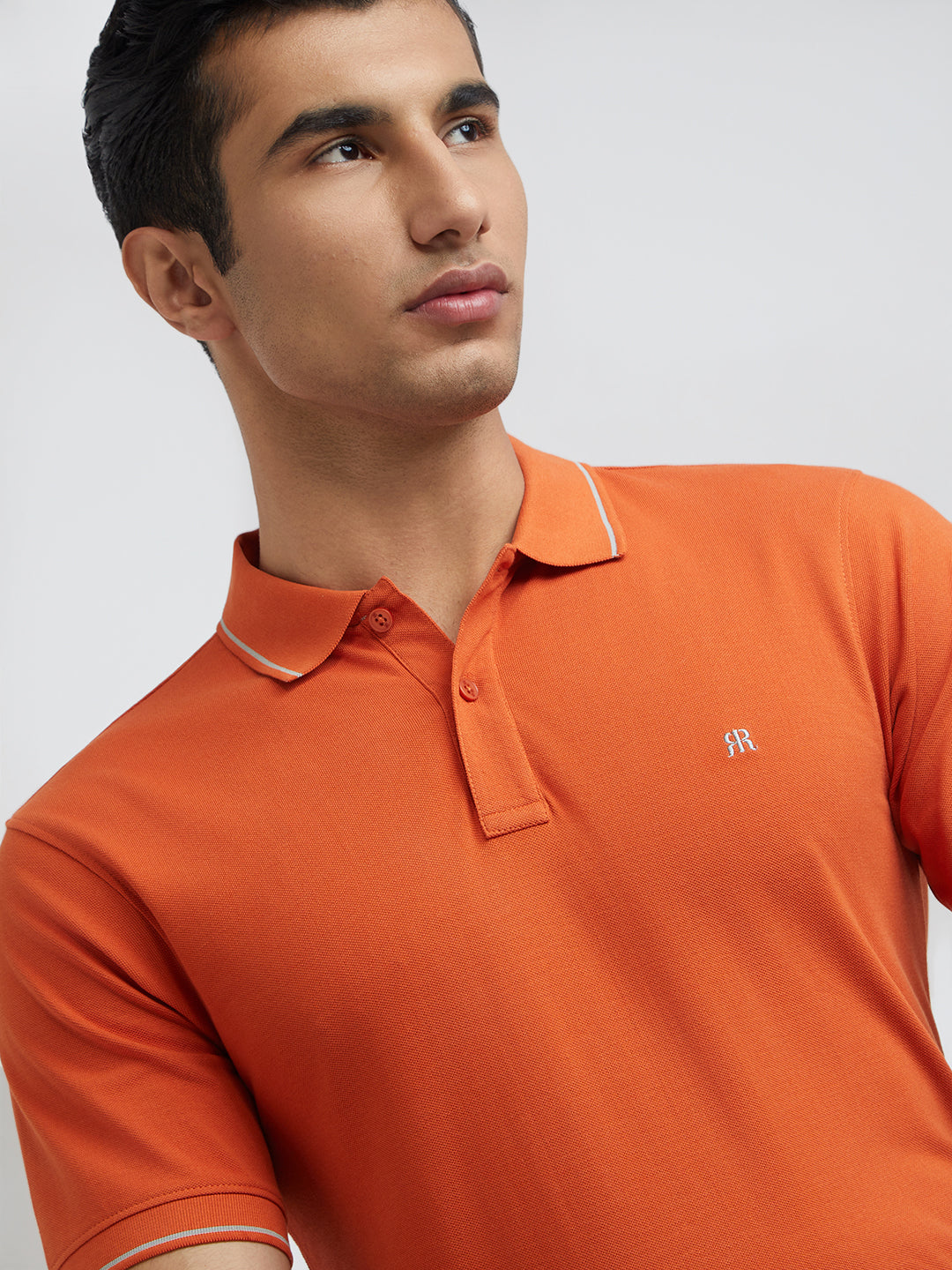 Raymond Orange Solid Modern Fit Half Sleeve Cotton T-Shirt