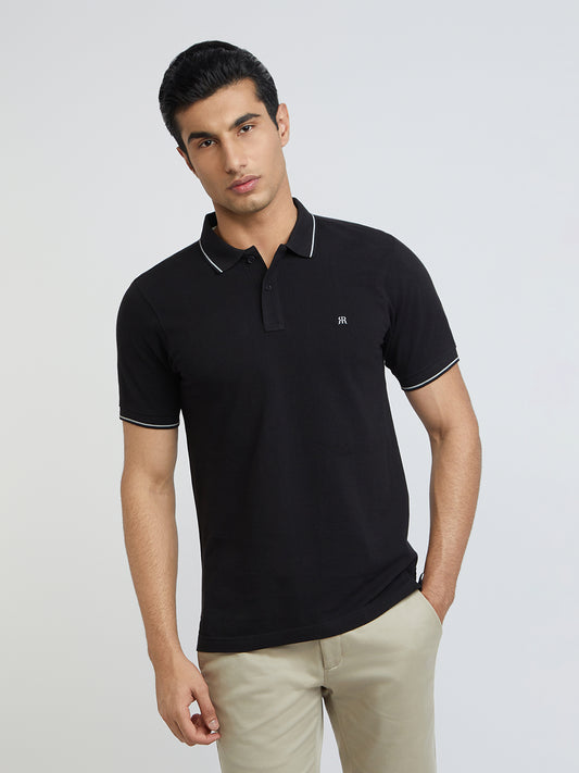 Raymond Black Solid Modern Fit Half Sleeve Cotton T-Shirt