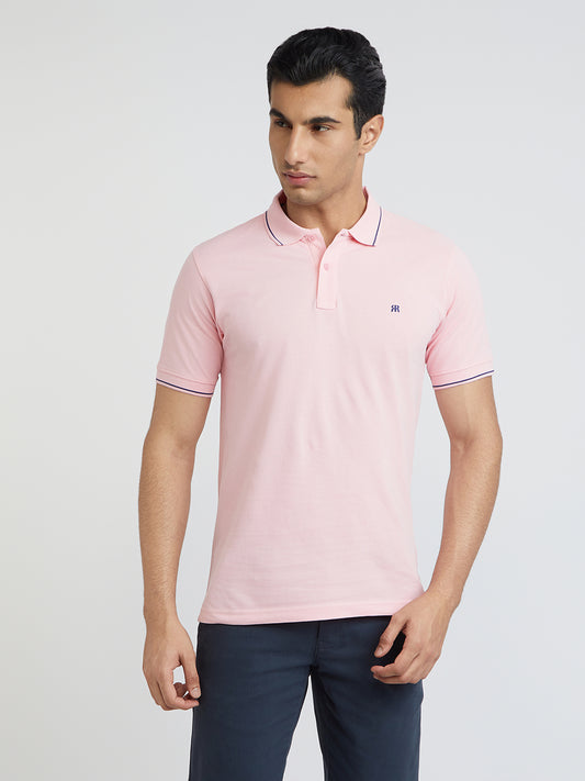 Raymond Pink Solid Modern Fit Half Sleeve Cotton T-Shirt