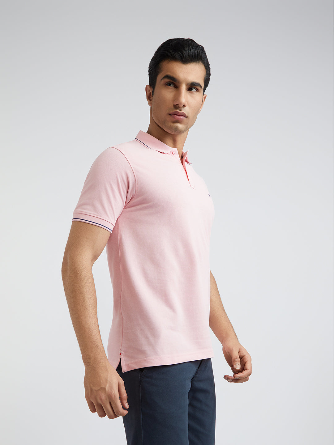 Raymond Pink Solid Modern Fit Half Sleeve Cotton T-Shirt