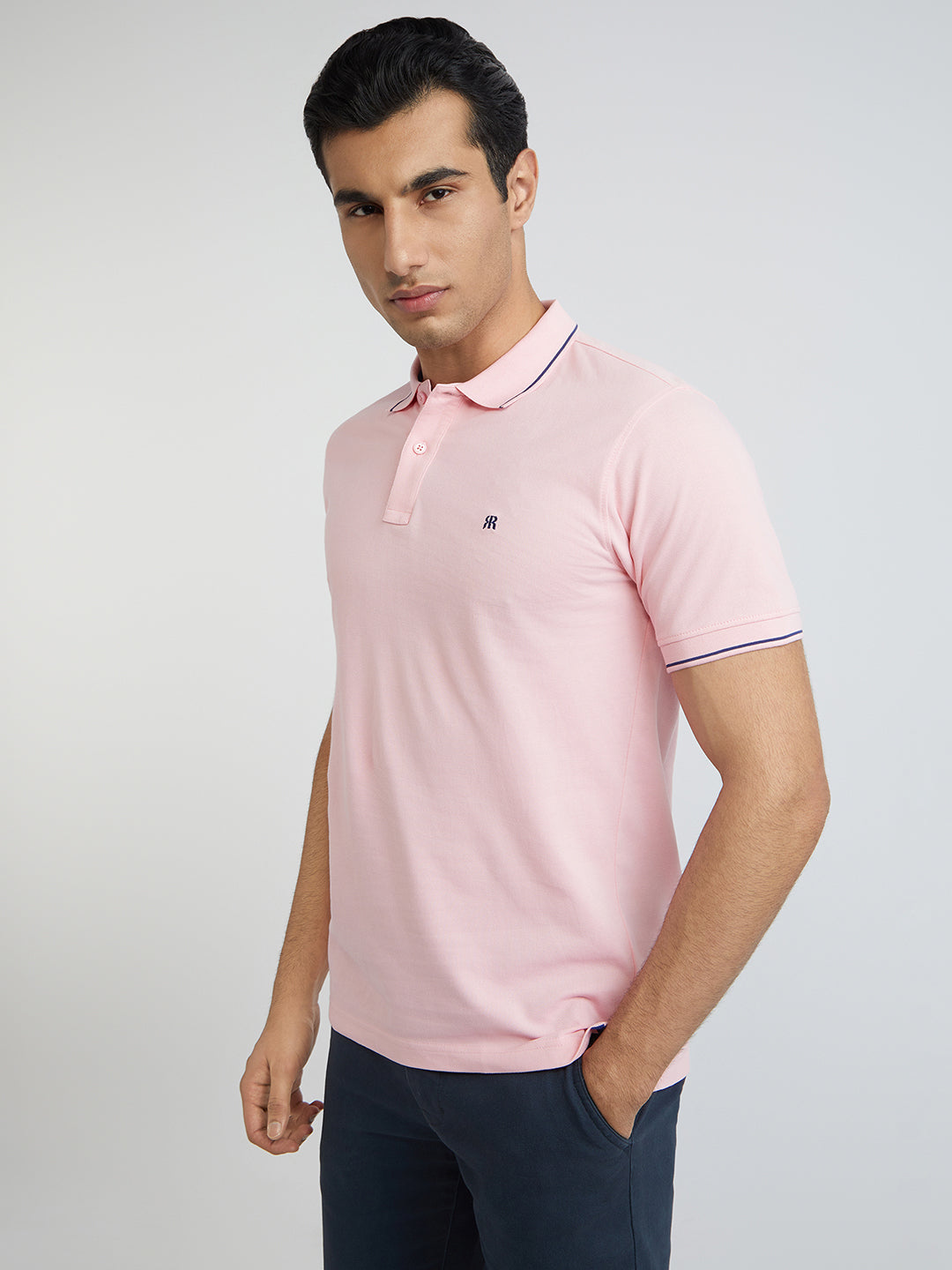 Raymond Pink Solid Modern Fit Half Sleeve Cotton T-Shirt