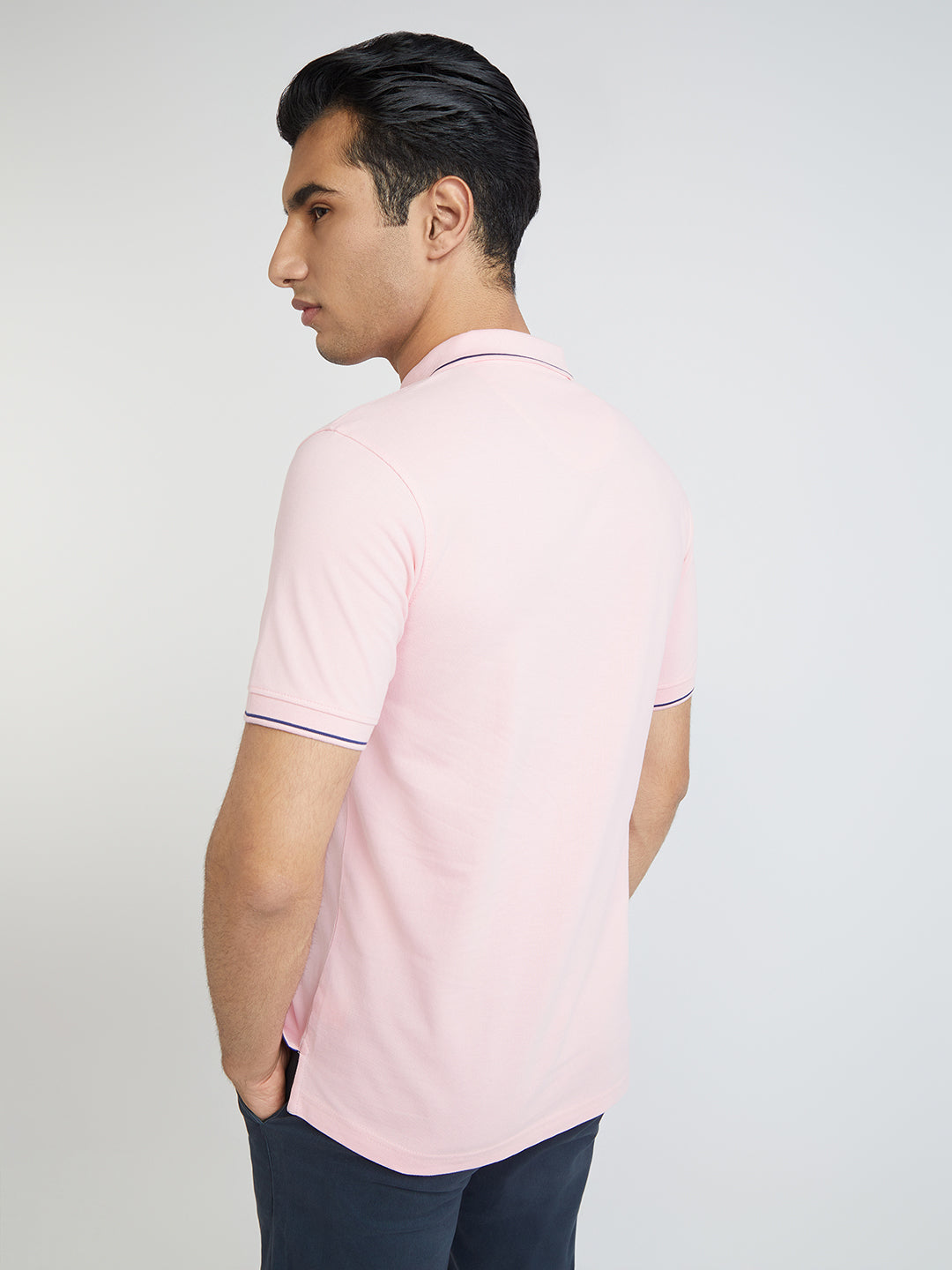 Raymond Pink Solid Modern Fit Half Sleeve Cotton T-Shirt