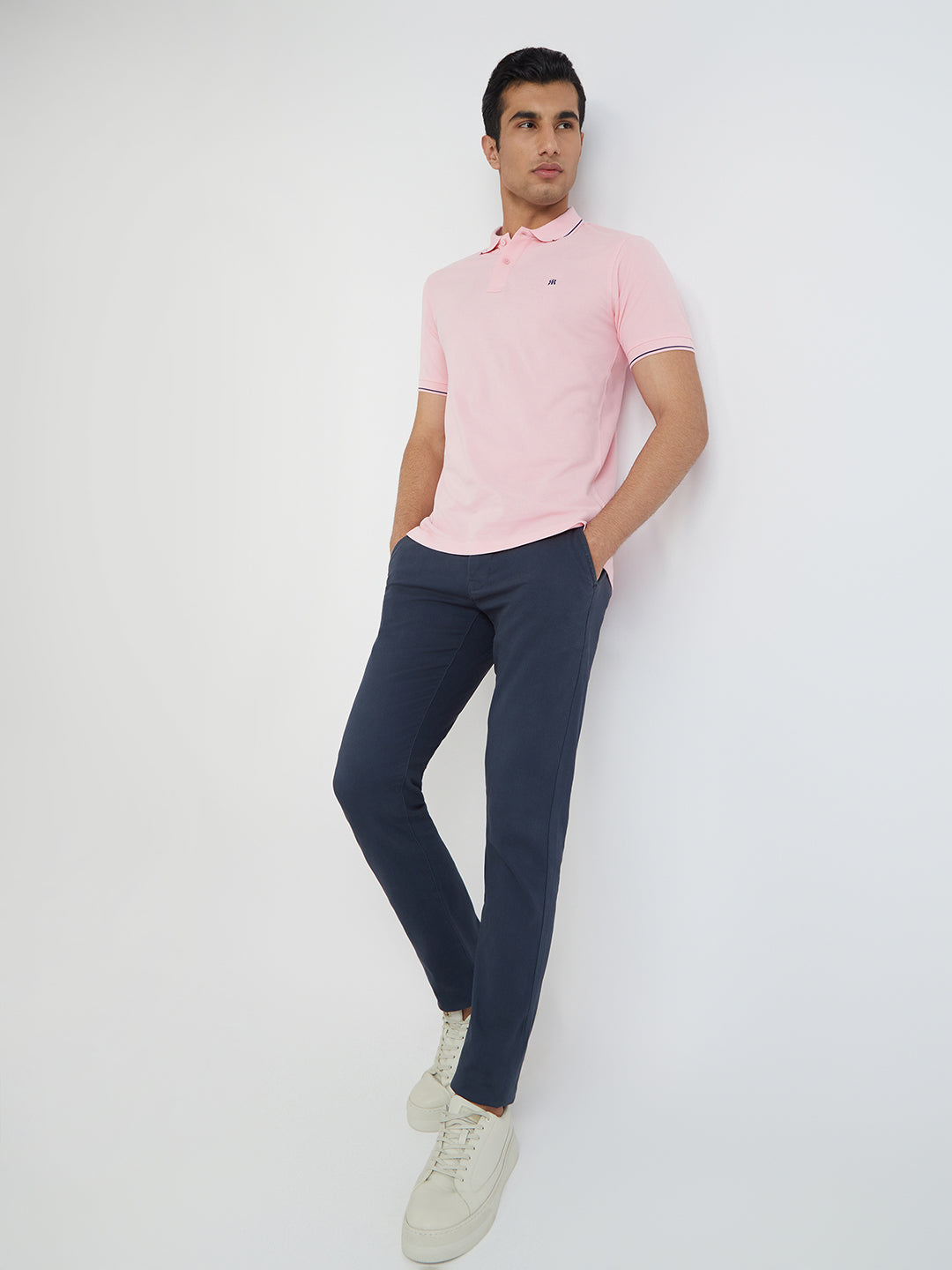 Raymond Pink Solid Modern Fit Half Sleeve Cotton T-Shirt