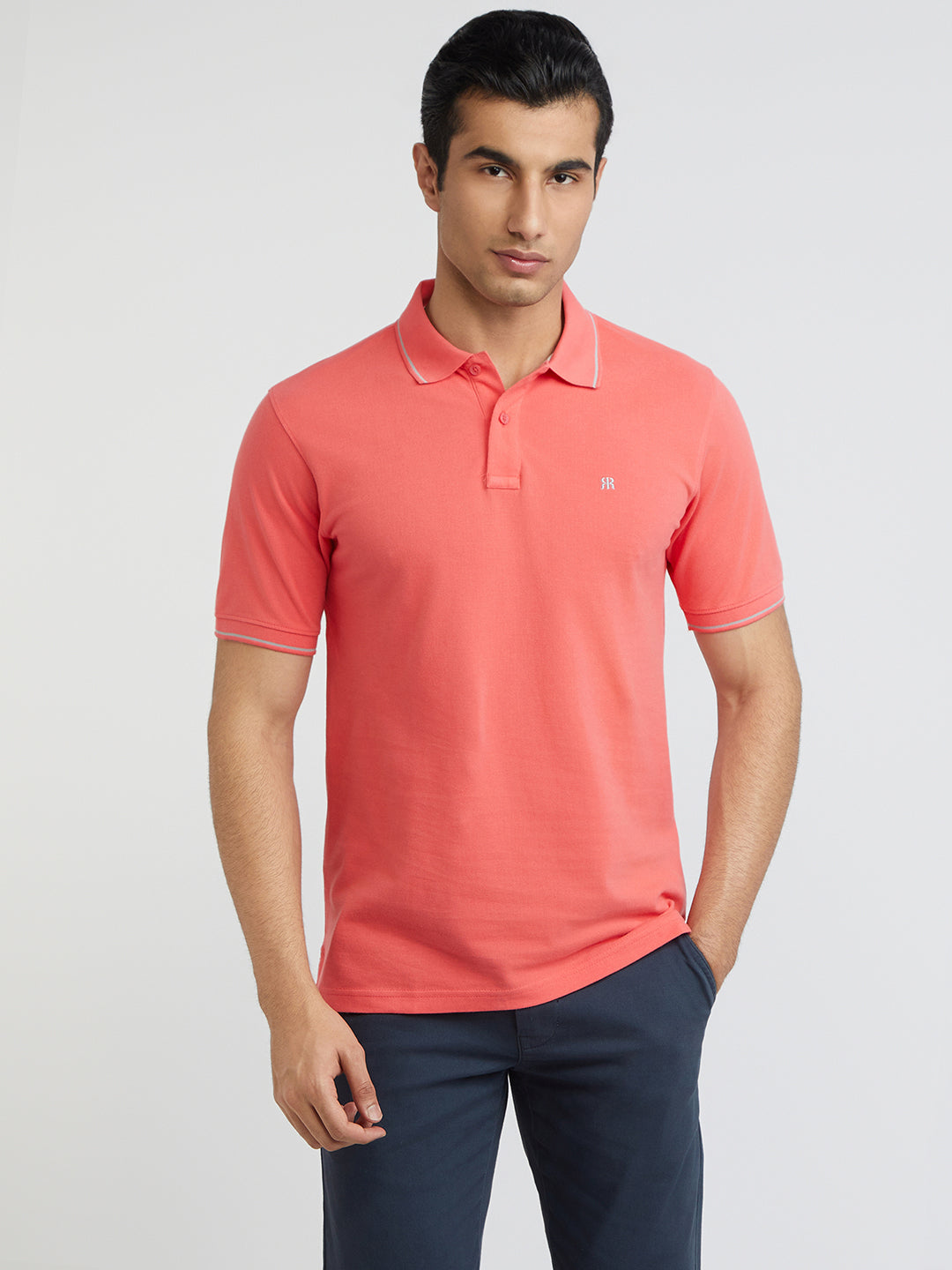 Raymond Red Solid Modern Fit Half Sleeve Cotton T-Shirt