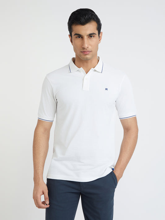 Raymond White Solid Modern Fit Half Sleeve Cotton T-Shirt