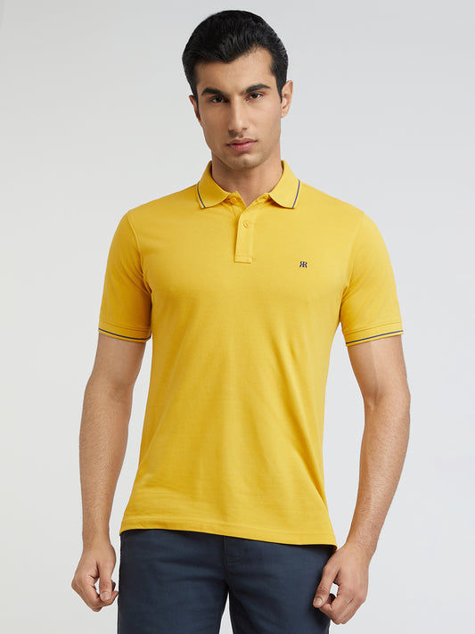 Raymond Yellow Solid Modern Fit Half Sleeve Cotton T-Shirt