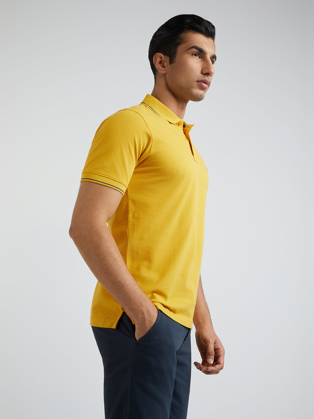 Raymond Yellow Solid Modern Fit Half Sleeve Cotton T-Shirt