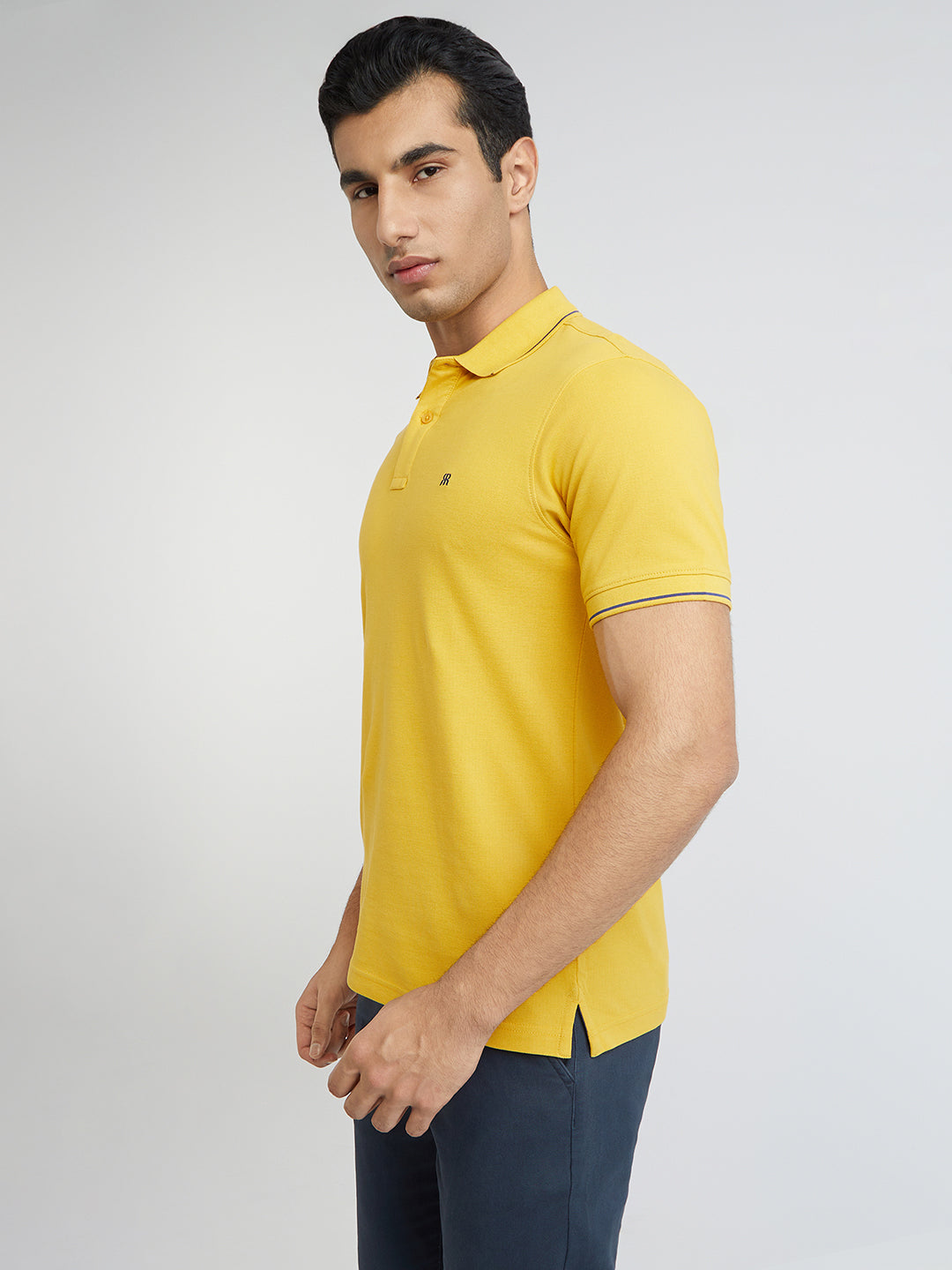 Raymond Yellow Solid Modern Fit Half Sleeve Cotton T-Shirt