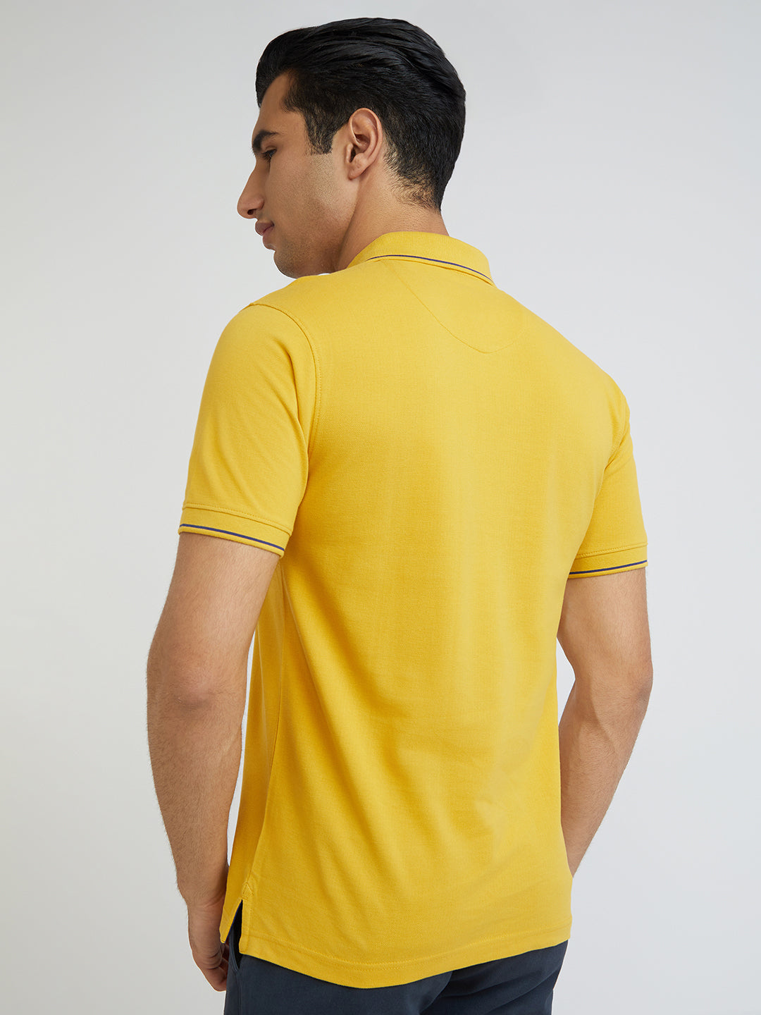 Raymond Yellow Solid Modern Fit Half Sleeve Cotton T-Shirt