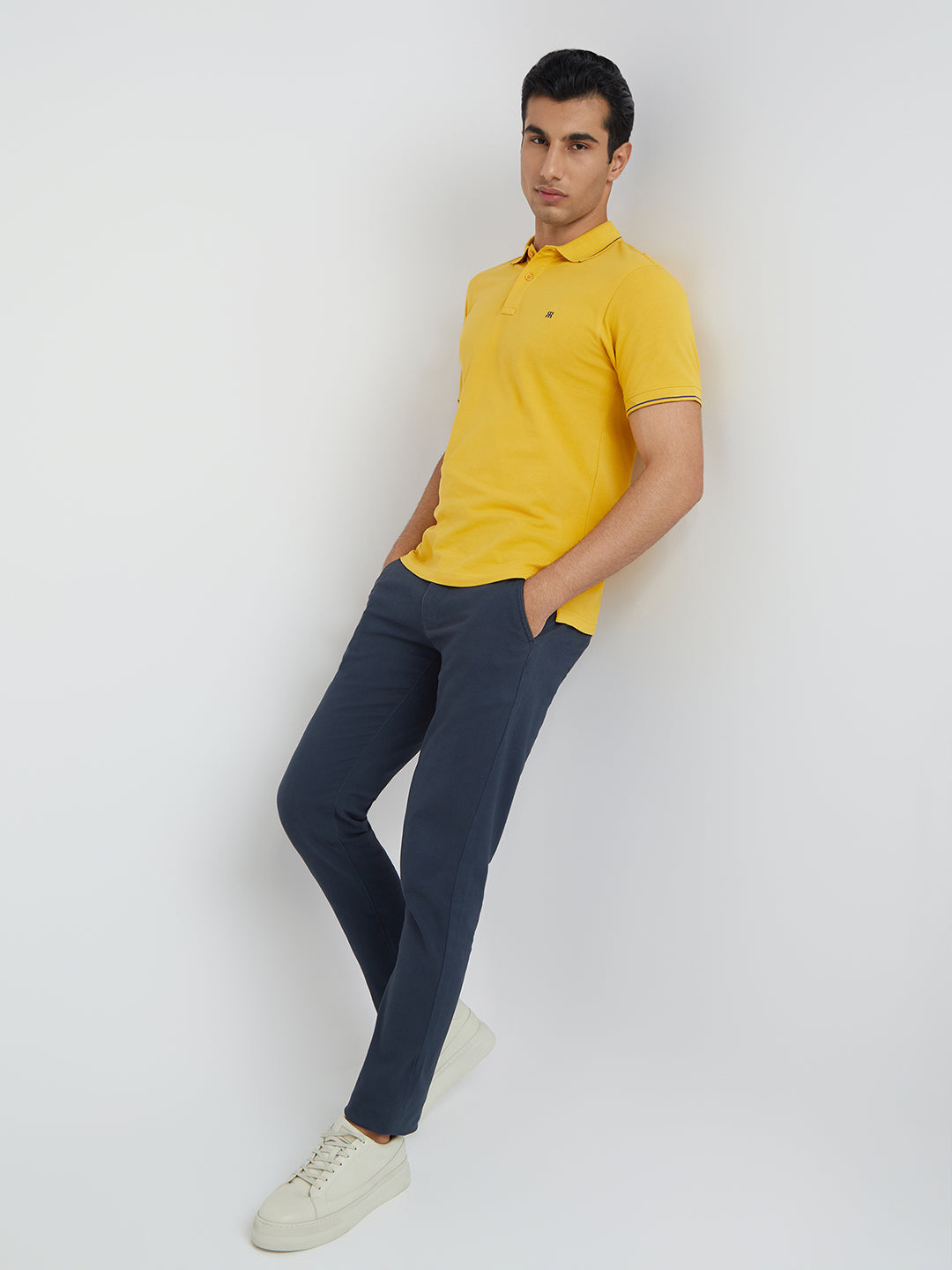 Raymond Yellow Solid Modern Fit Half Sleeve Cotton T-Shirt