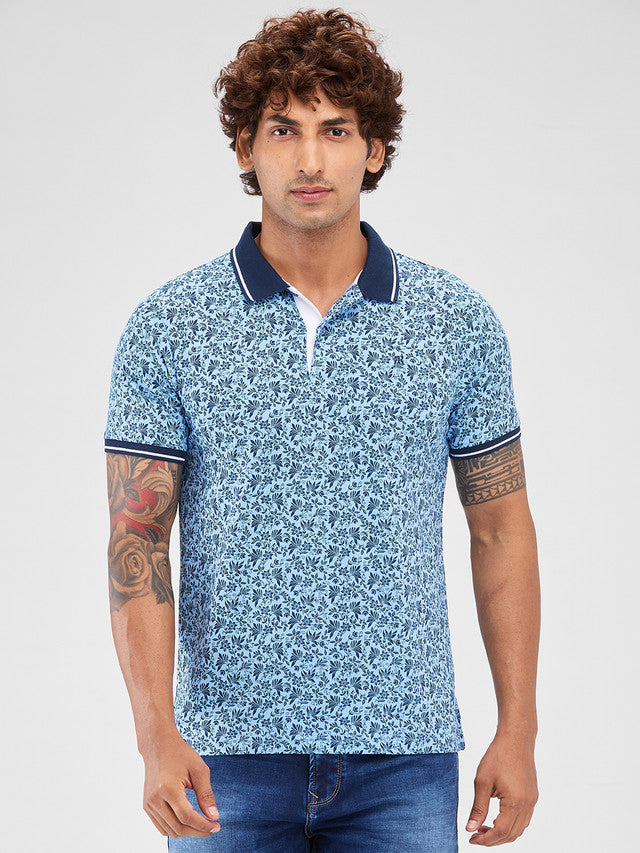 Raymond Blue Printed Modern Fit Cotton T-Shirt