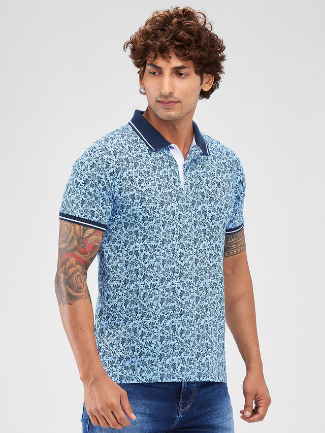 Raymond Blue Printed Modern Fit Cotton T-Shirt