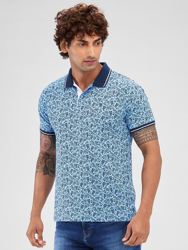 Raymond Blue Printed Modern Fit Cotton T-Shirt