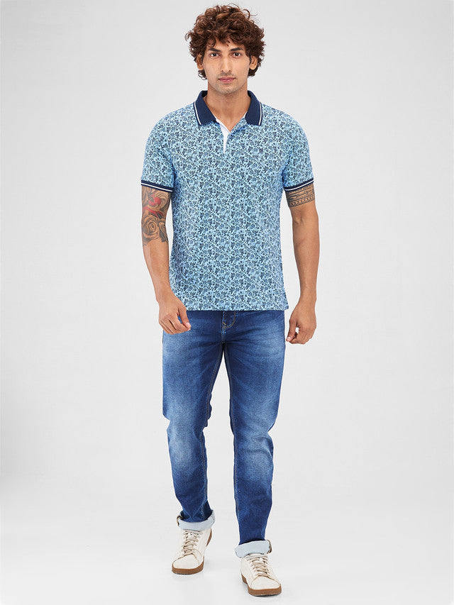 Raymond Blue Printed Modern Fit Cotton T-Shirt