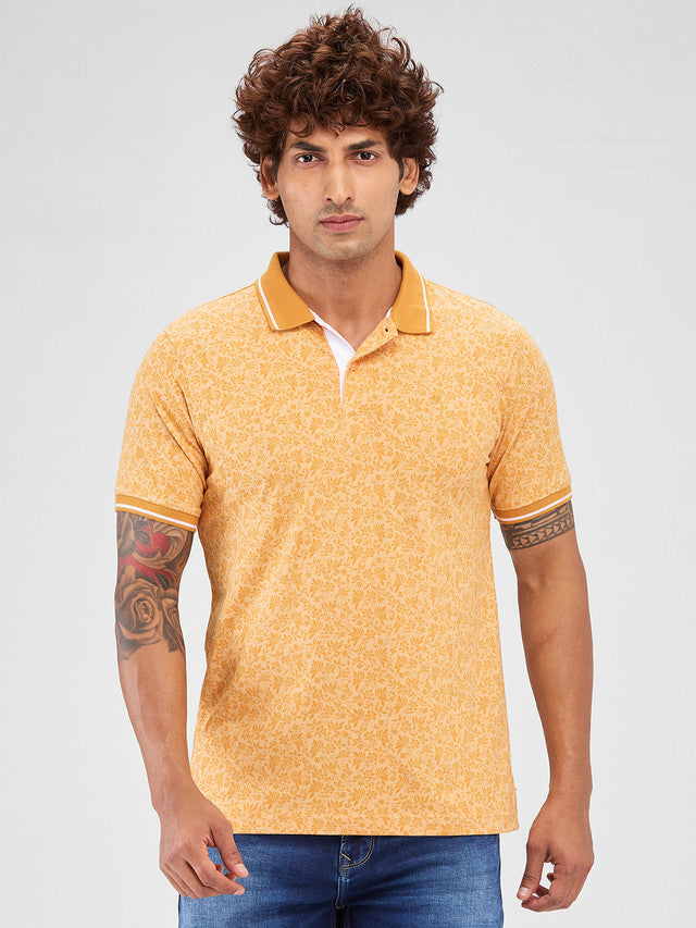 Raymond Yellow Printed Modern Fit Cotton T-Shirt