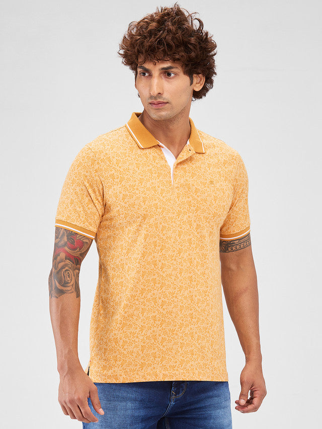 Raymond Yellow Printed Modern Fit Cotton T-Shirt