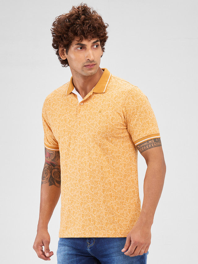 Raymond Yellow Printed Modern Fit Cotton T-Shirt