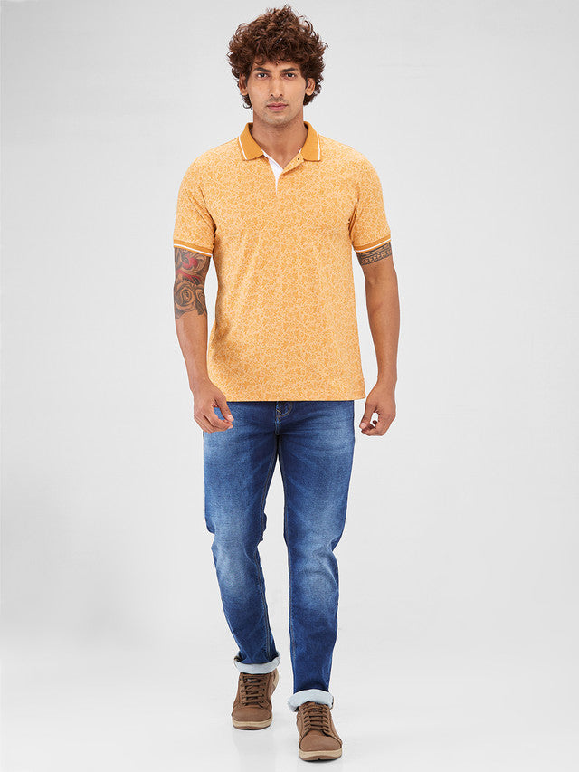 Raymond Yellow Printed Modern Fit Cotton T-Shirt