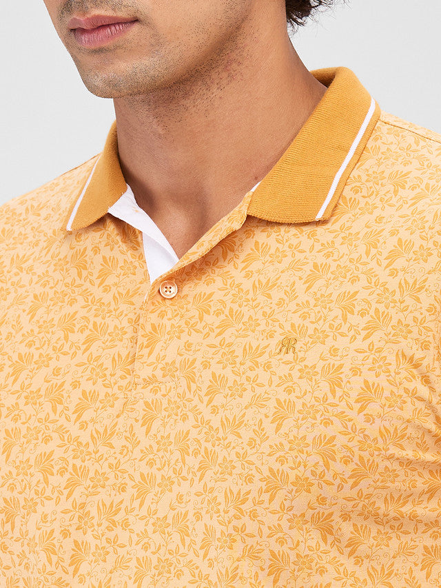 Raymond Yellow Printed Modern Fit Cotton T-Shirt