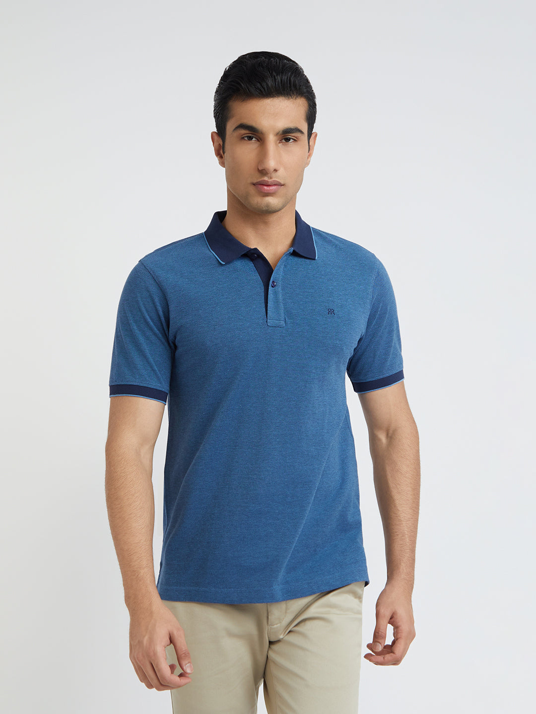 Raymond Blue Structure Modern Fit Half Sleeve Cotton T-Shirt