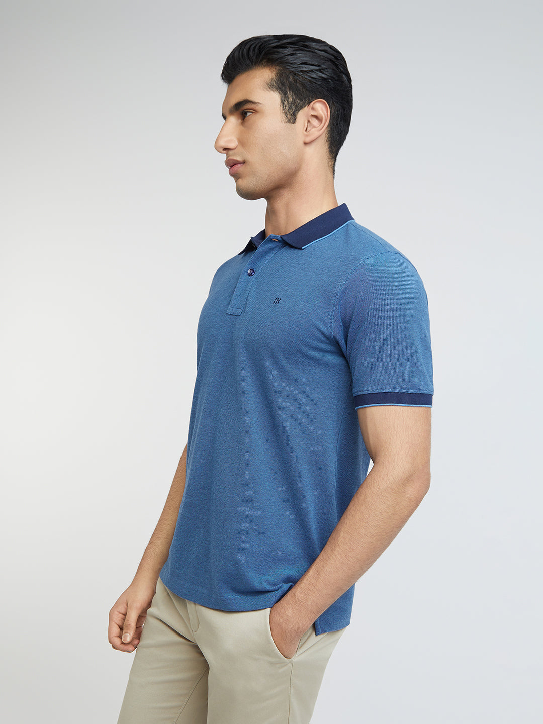 Raymond Blue Structure Modern Fit Half Sleeve Cotton T-Shirt