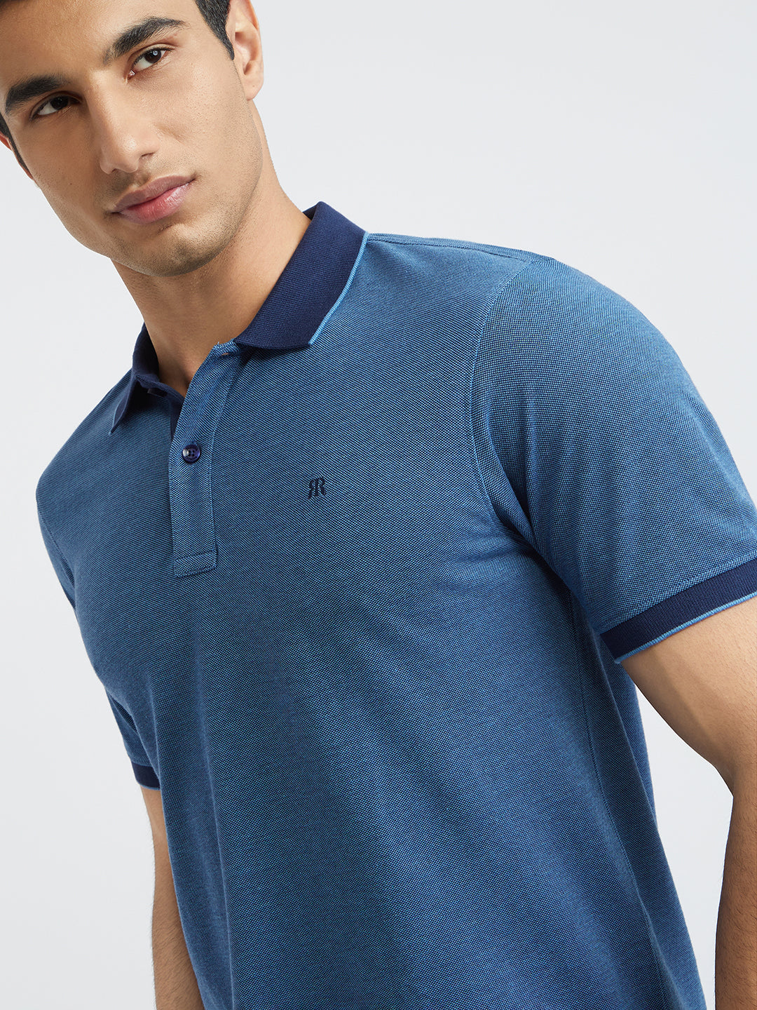 Raymond Blue Structure Modern Fit Half Sleeve Cotton T-Shirt