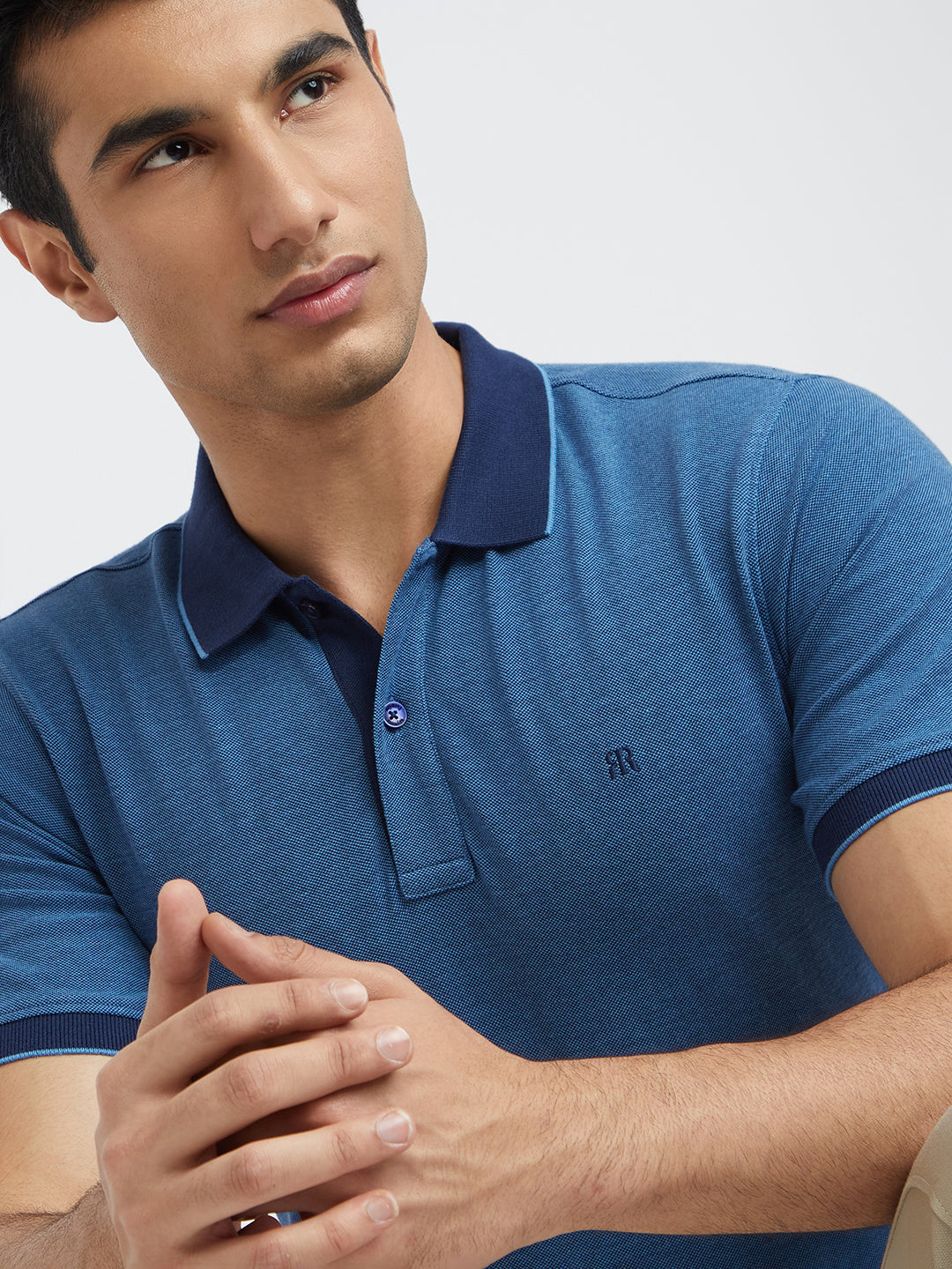 Raymond Blue Structure Modern Fit Half Sleeve Cotton T-Shirt