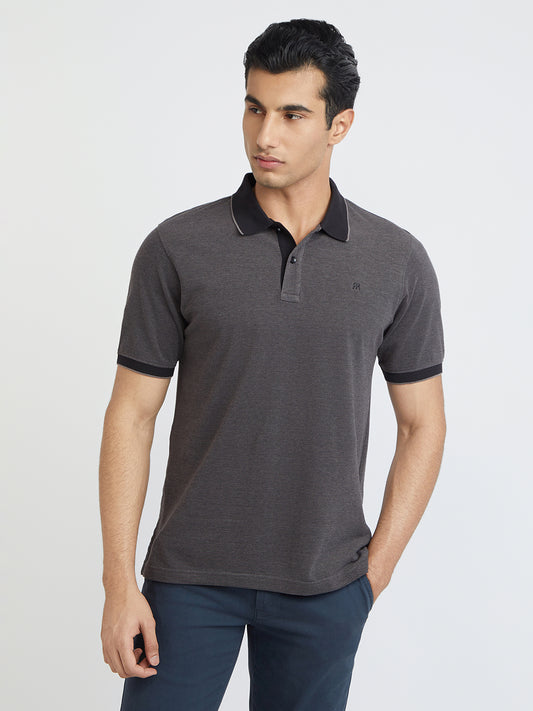 Raymond Grey Structure Modern Fit Half Sleeve Cotton T-Shirt