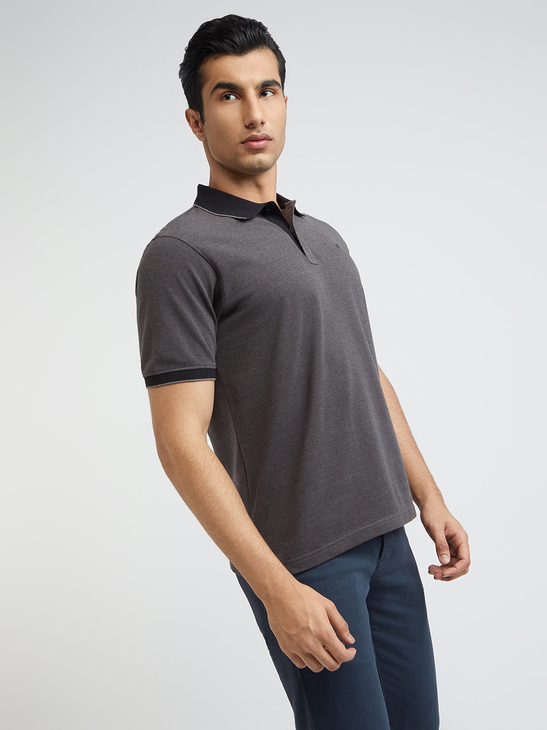 Raymond Grey Structure Modern Fit Half Sleeve Cotton T-Shirt