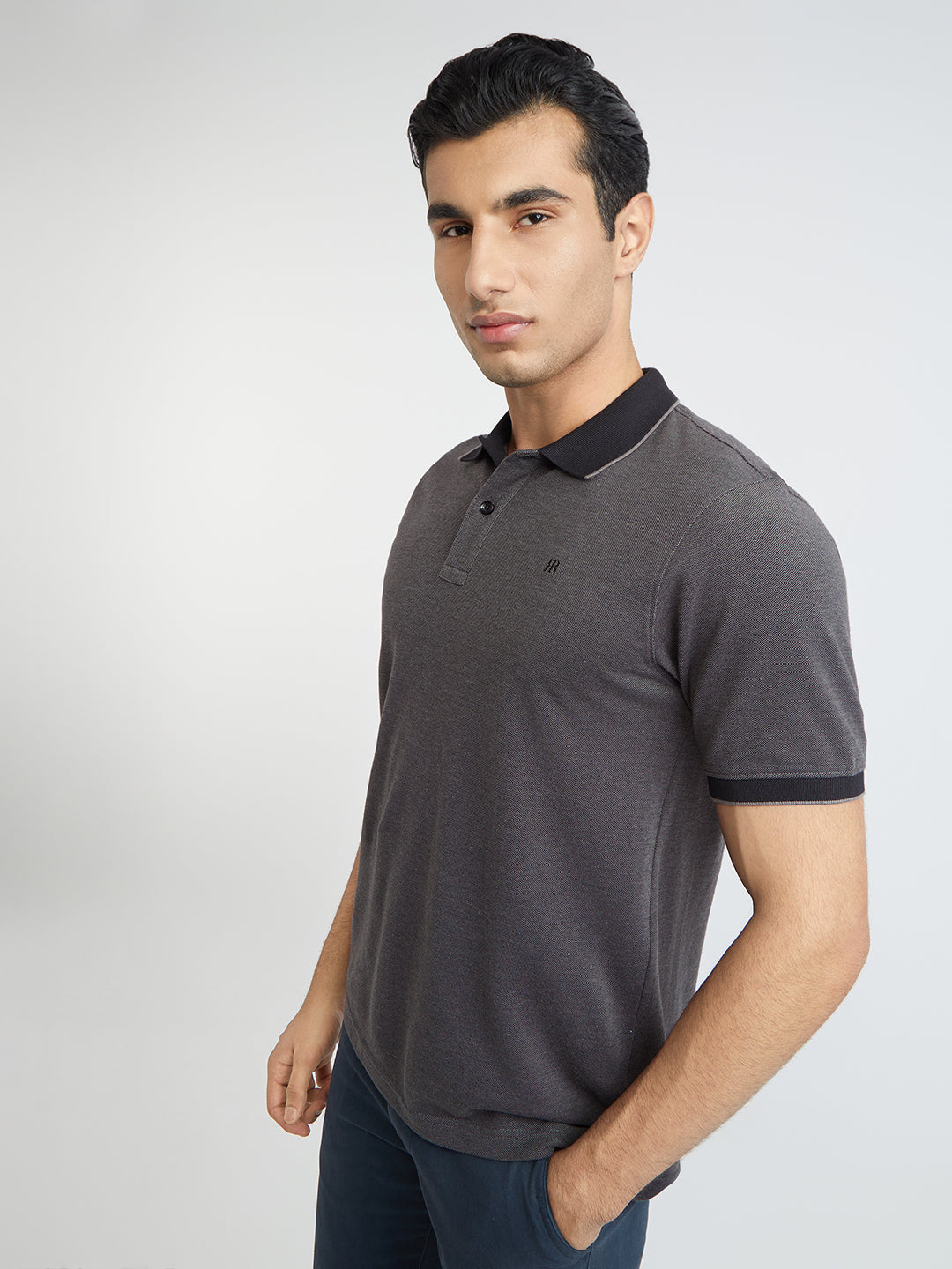 Raymond Grey Structure Modern Fit Half Sleeve Cotton T-Shirt