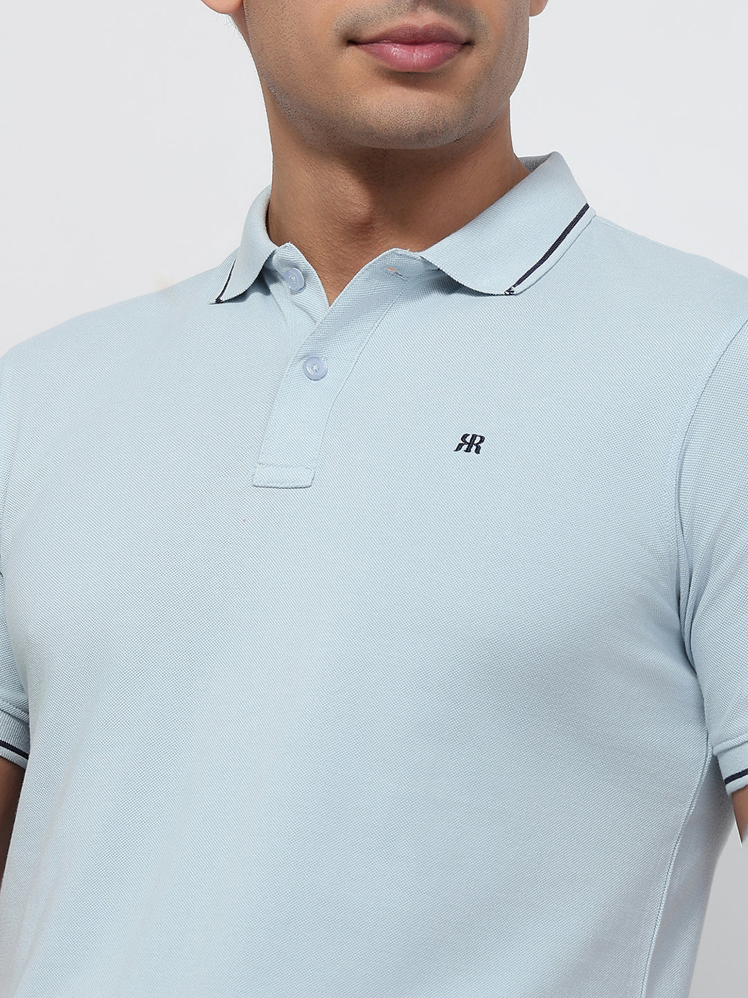 Raymond Men Blue Modern Fit Solid Polo Neck Collar T-shirt