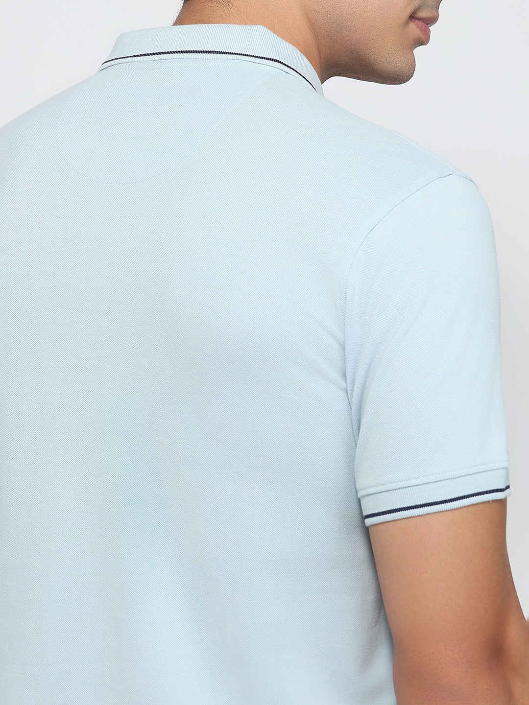 Raymond Men Blue Modern Fit Solid Polo Neck Collar T-shirt