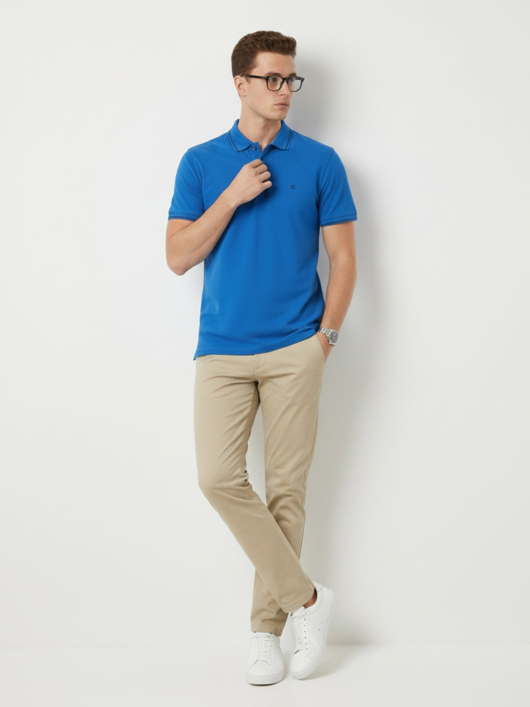 Raymond Men Blue Modern Fit Solid Polo Neck Collar T-shirt