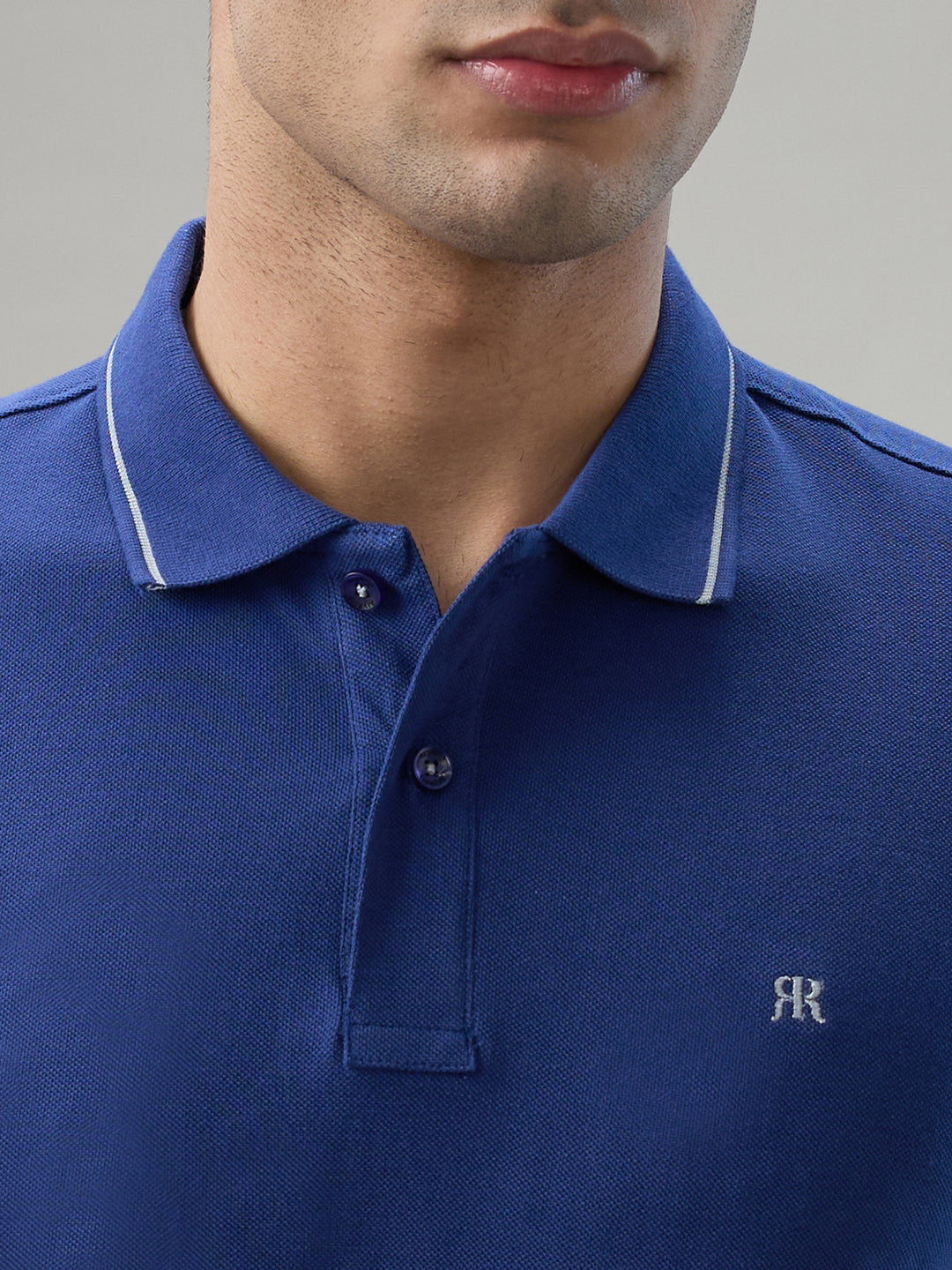 Raymond Men Blue Modern Fit Solid Polo Neck Collar T-Shirt