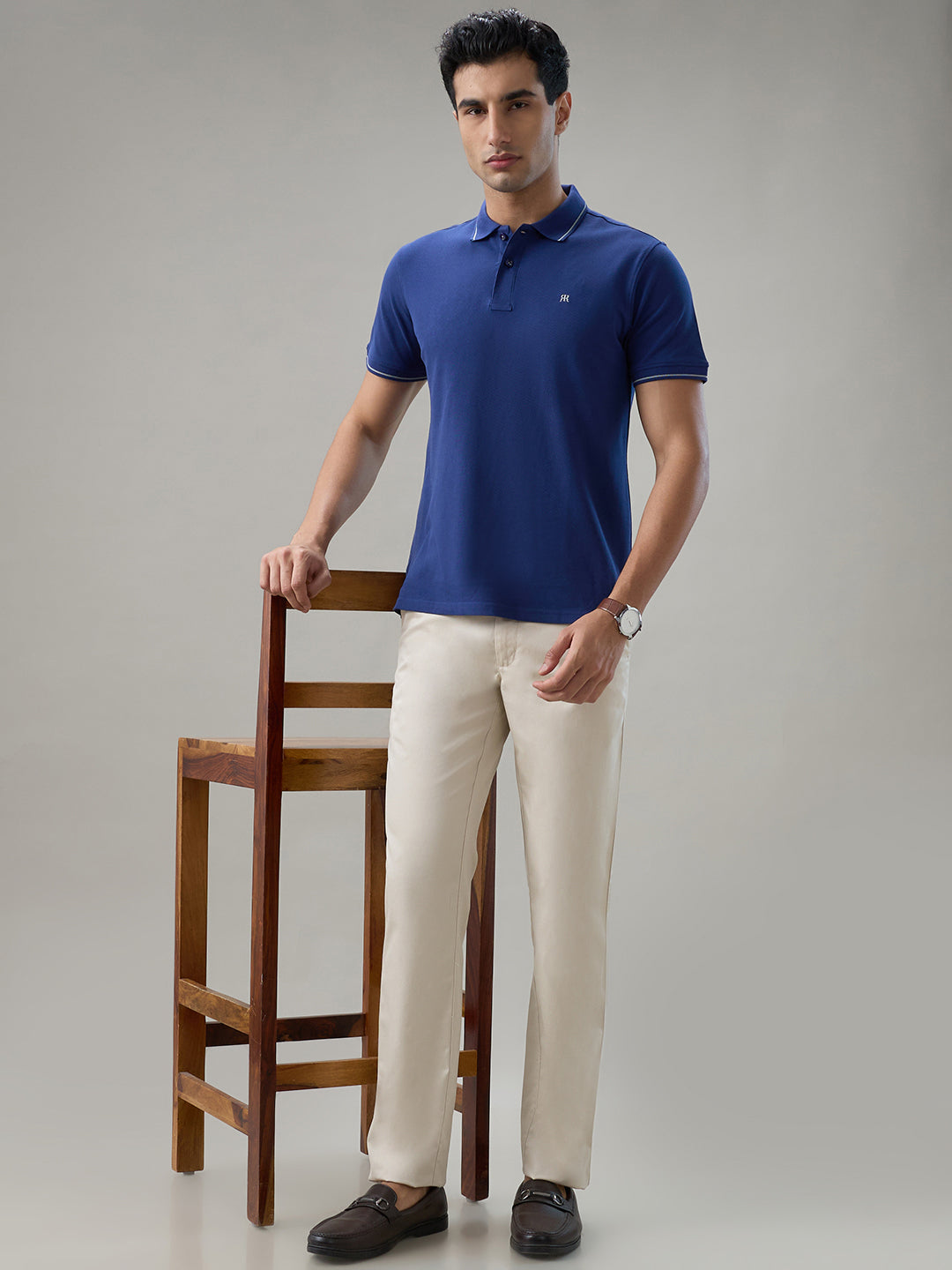 Raymond Men Blue Modern Fit Solid Polo Neck Collar T-Shirt
