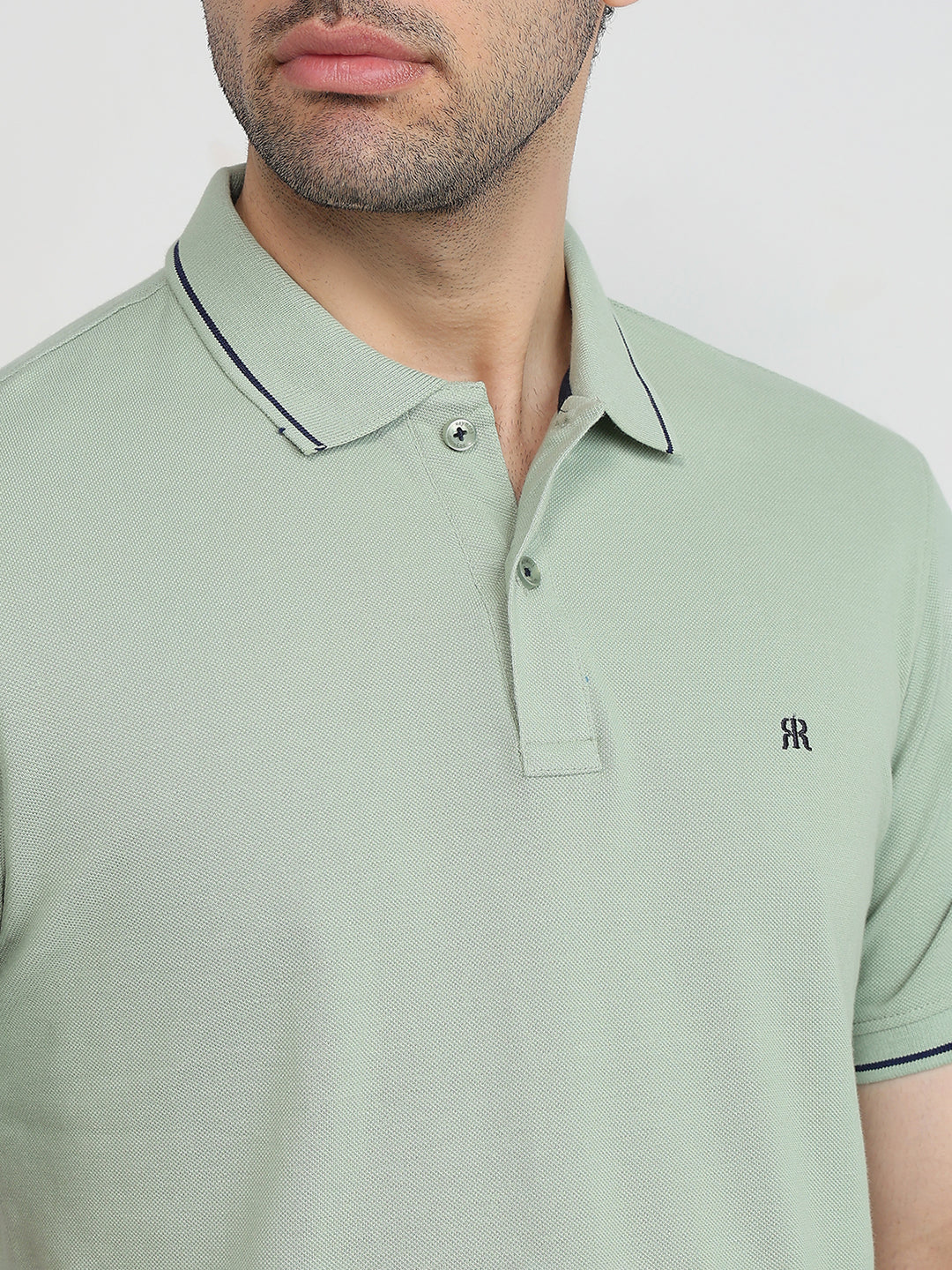Raymond Men Green Modern Fit Solid Polo Neck Collar T-Shirt