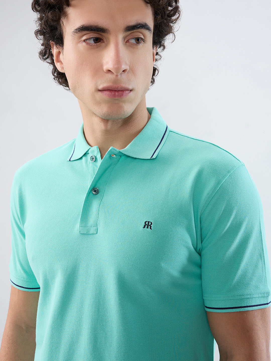 Raymond Men Green Modern Fit Solid Polo Neck Collar T-shirt