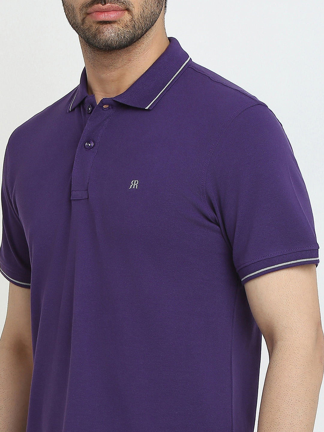 Raymond Men Purple Modern Fit Solid Polo Neck Collar T-Shirt