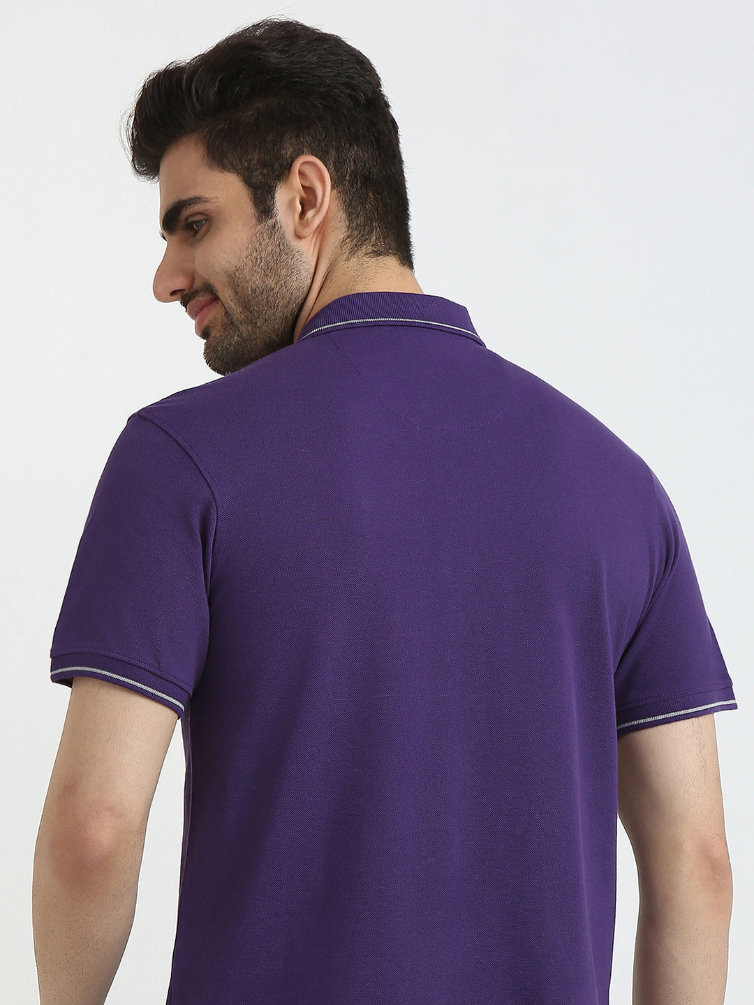 Raymond Men Purple Modern Fit Solid Polo Neck Collar T-Shirt